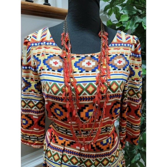 Hello Miss Women Multicolor Polyester Round Neck long Sleeve Knee Length Dress S - Picture 2 of 11